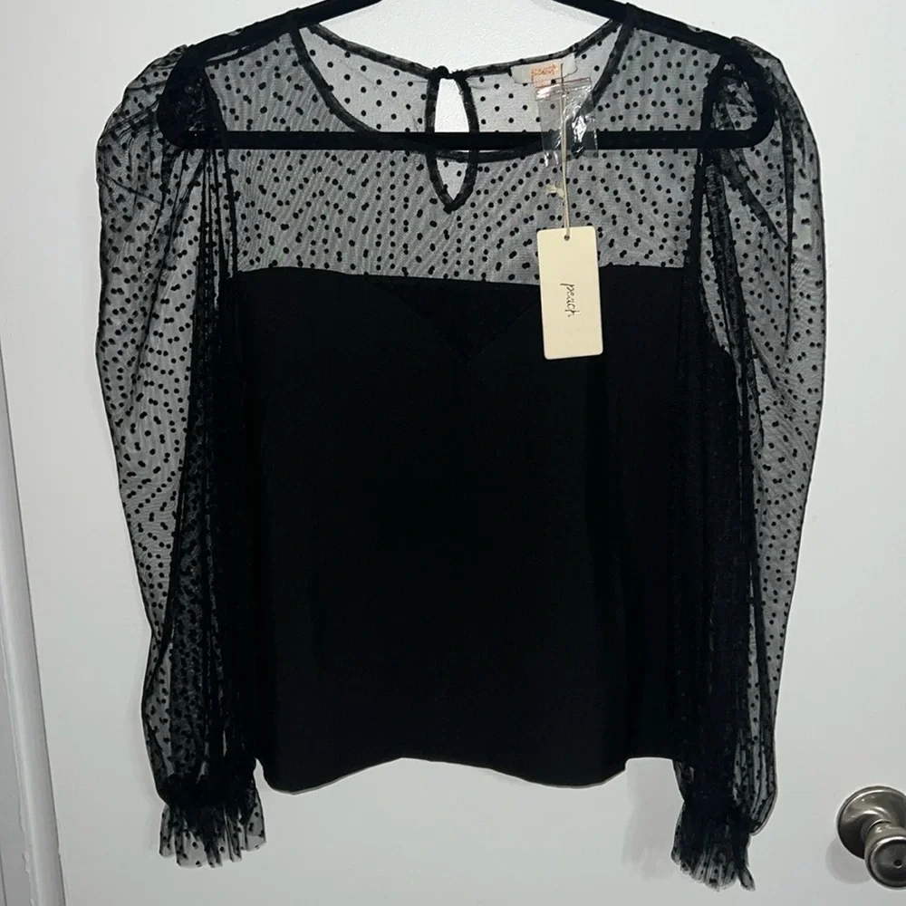 J. Crew Black Sheer Polka Dot Blouse - Picture 1 of 4